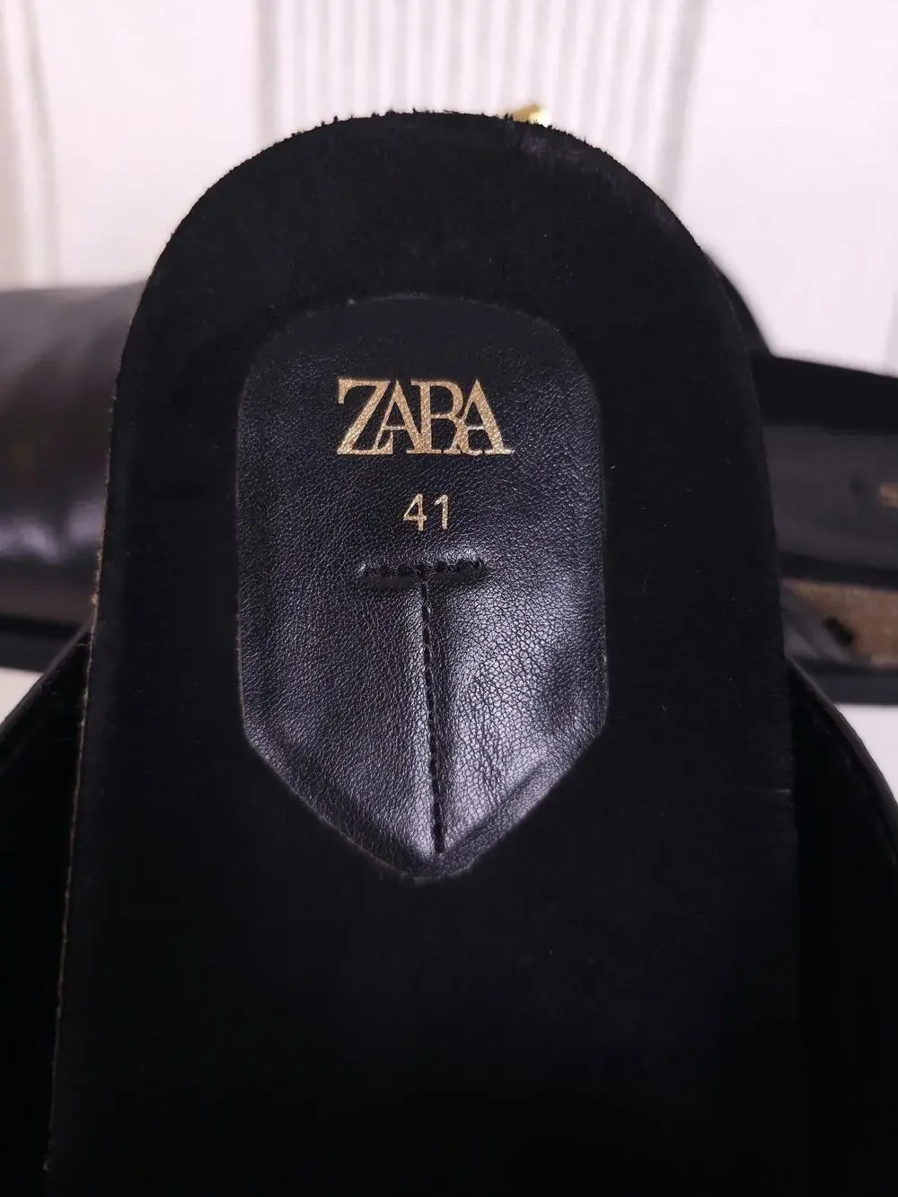 Zara Shoes Womens 10 Black Clogs Vegan Leather Mules Slide Cork Gold Toggle